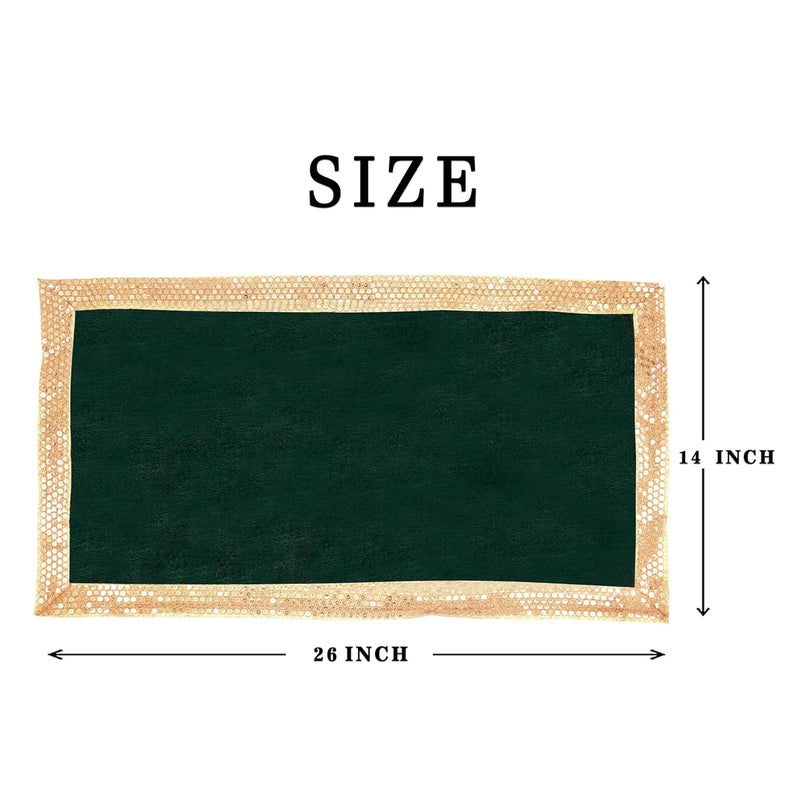 Dulhan DLC CD Lace Sequence Work Green Velvet Pooja Cloth for God 14x26 inch Altar Cloth for Puja Pack of 2 Medium Aasan for Home Temple or mandir - Image 2