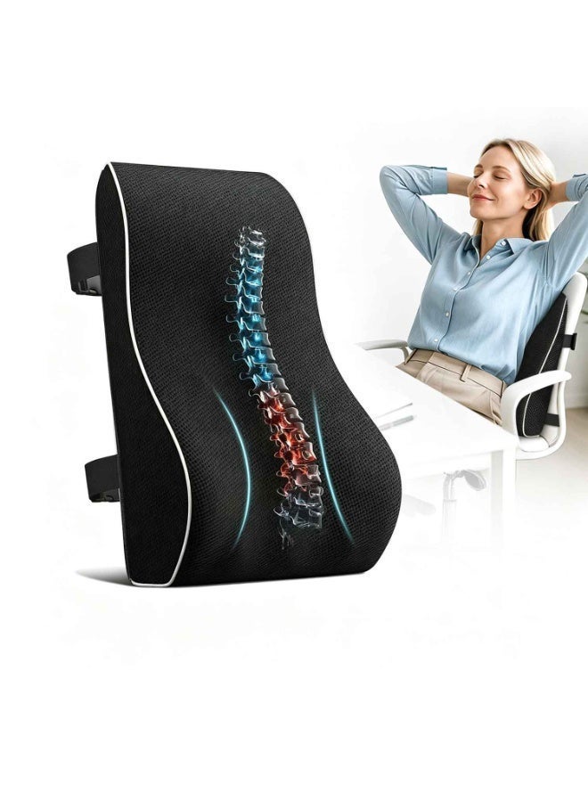 Lumbar Support Pillow,for Office Chair,Memory Foam Back Cushion for Back Pain Relief Improve Posture,Large Back Pillow for Car, Computer Chair, Recliner Breathable Mesh Cover,Double Adjustable Straps - Image 1