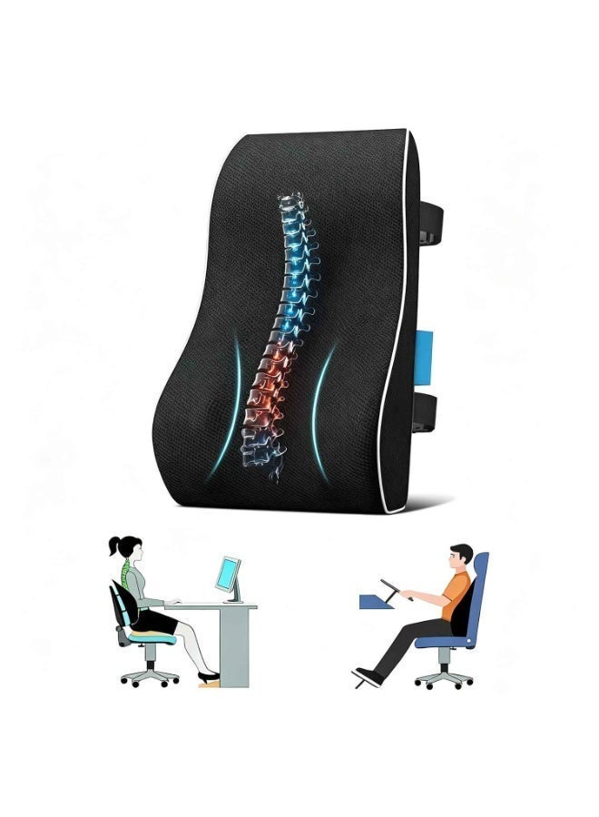 Lumbar Support Pillow,for Office Chair,Memory Foam Back Cushion for Back Pain Relief Improve Posture,Large Back Pillow for Car, Computer Chair, Recliner Breathable Mesh Cover,Double Adjustable Straps - Image 2