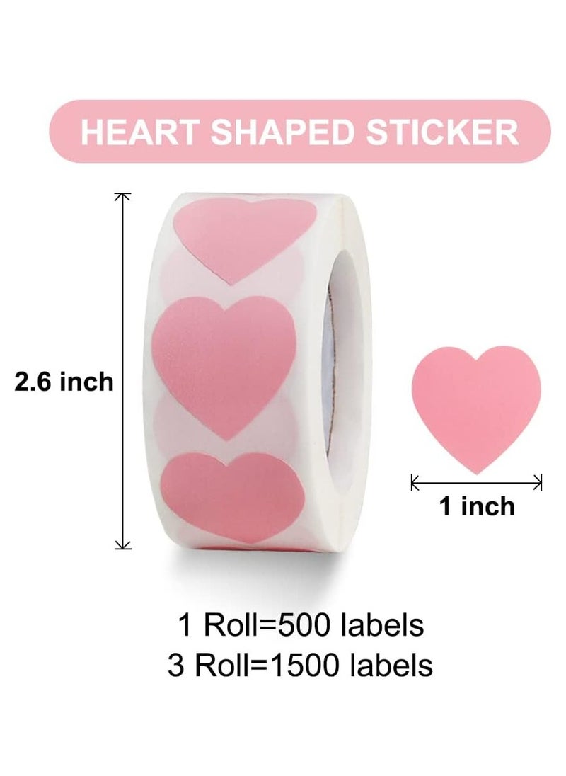 1500 Labels Pink Heart Stickers 1 inch Heart Coding Shape Paper Labels for Wedding Anniversaries Invitation Envelopes Cute Decals for Water Bottle Packaging