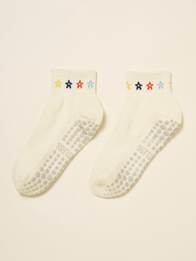 Shapes Studio Cropped Crew Grip Socks, Cropped Crew Lemon Baby Blue,Tomato, Non-Slip Yellow Dots, for Pilates, Barre, Yoga (Cropped Crew Mini Flower) - Image 3