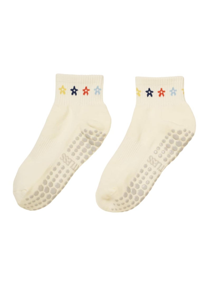 Shapes Studio Cropped Crew Grip Socks, Cropped Crew Lemon Baby Blue,Tomato, Non-Slip Yellow Dots, for Pilates, Barre, Yoga (Cropped Crew Mini Flower) - Image 1