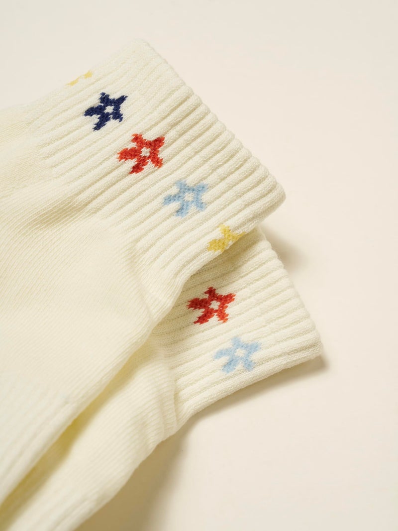 Shapes Studio Cropped Crew Grip Socks, Cropped Crew Lemon Baby Blue,Tomato, Non-Slip Yellow Dots, for Pilates, Barre, Yoga (Cropped Crew Mini Flower) - Image 2