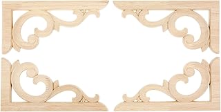 MUXSAM Wood Carved Corners Appliques Onlays, 2-Pair Unpainted Wood Caravings Decals for Cabinet Dresser Cupboard - Image 1