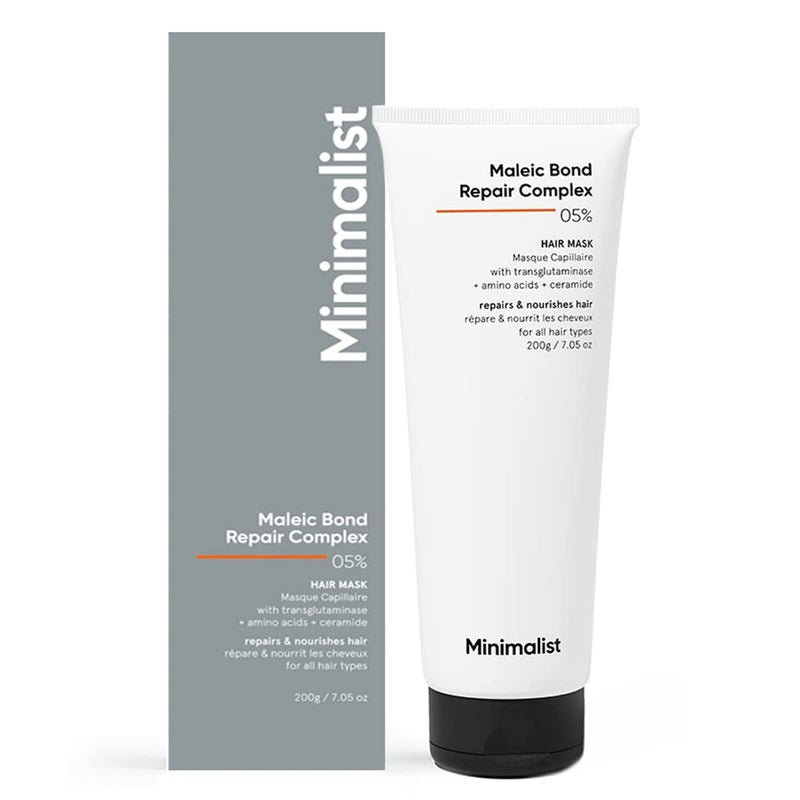 Minimalist Hair Mask For Frizzy Hair Repairing Dry Damaged  Dull Hair  Maleic Bond Repair Complex 05 with Transglutaminase Amino Acids  Ceramides  For Damaged  Treated Hair  Controls Frizzy Hair  For Women  Men  200 gm - Image 1
