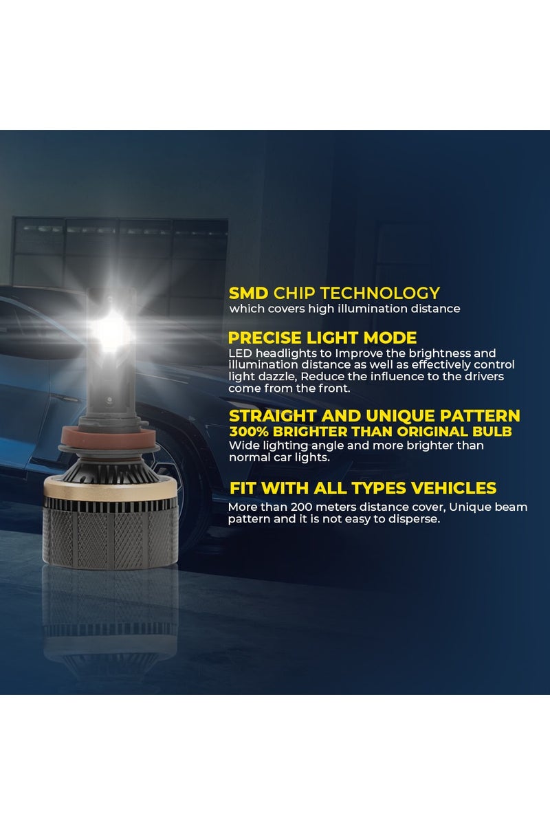 توبيز مجموعة مصابيح أمامية LED أصلية مختبرة من Toby's T220 Pro H11 بقوة 440 واط/زوج، مقاومة للماء، ألوان زاهية مع درجة حرارة 6500 كلفن - Image 4