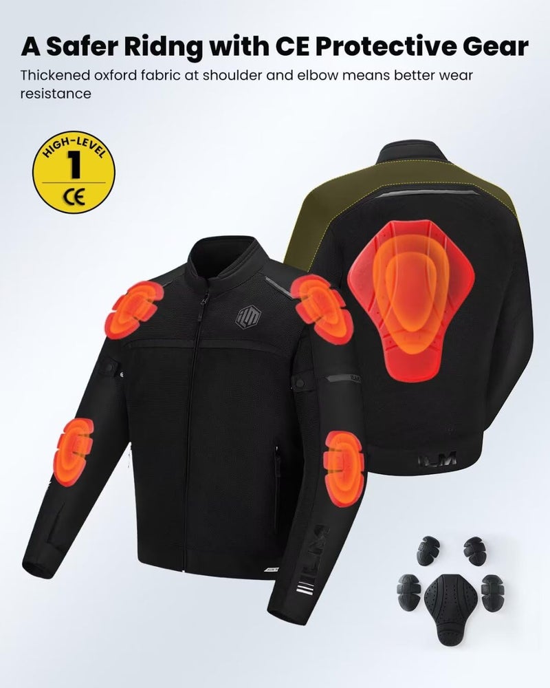 ILM Motorcycle Riding Jacket with Mesh CE Armor and Detachable Thermal Liner Dual Sport All Season for Men Model JAM1(Black, Large) - Image 5