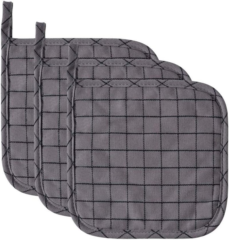 lifaith 100 Cotton Kitchen Everyday Basic Pot Holder Heat Resistant Coaster Potholder for Cooking and Baking 7 x 7Inch Set of 3 Dark Grey Plaid - Image 1