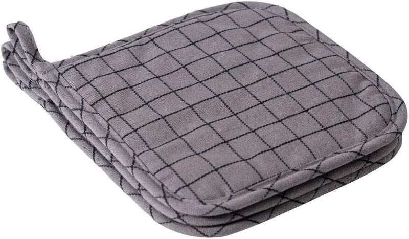 lifaith 100 Cotton Kitchen Everyday Basic Pot Holder Heat Resistant Coaster Potholder for Cooking and Baking 7 x 7Inch Set of 3 Dark Grey Plaid - Image 3