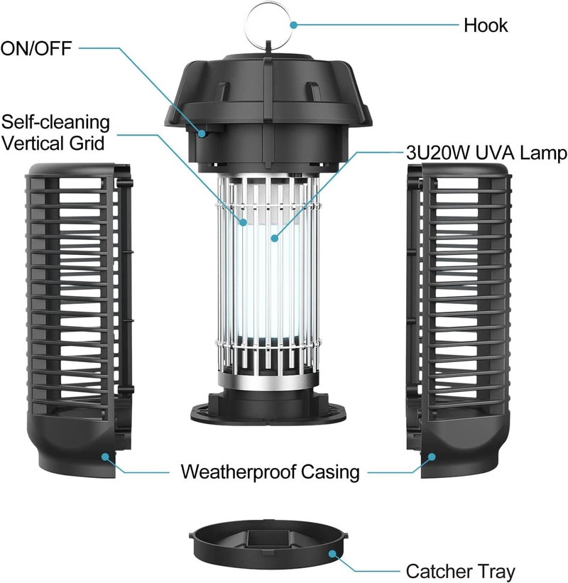 HI-FINE Bug Zapper, 20W/4000v Electric Mosquito Zapper Portable Mosquito Killer Lamp Waterproof Fly Trap Insect Killer for Indoor and Outdoor Home Backyard Camp Site Garden - Image 5