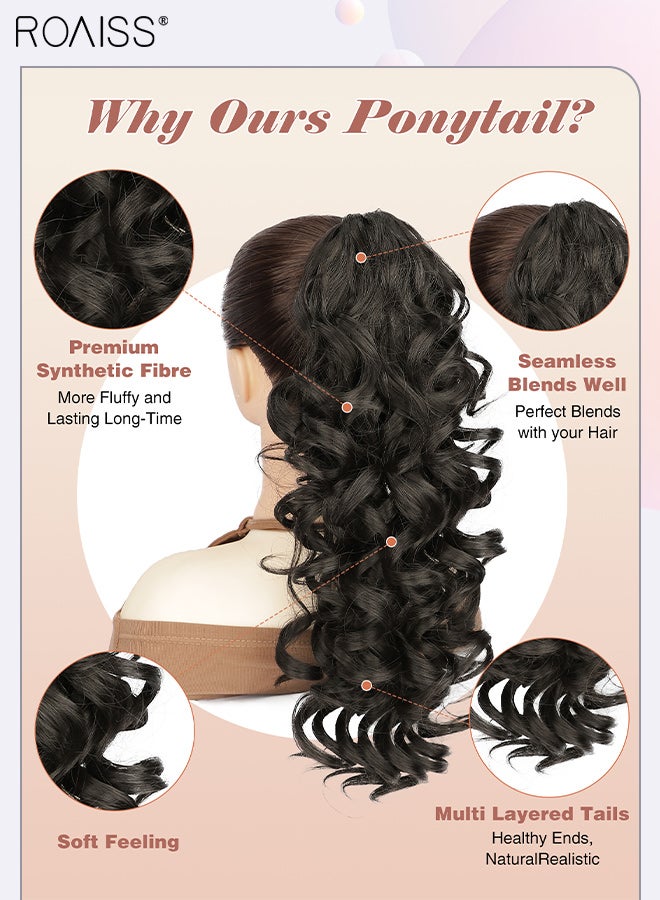 رويس وصلات ذيل حصان بطول 16 بوصة، ذيل حصان مجعد صناعي للاستخدام اليومي في الحفلات، وصلات ذيل حصان مجعدة بمشبك مخلب وفك، شعر مستعار طبيعي منفوش مع رباط للنساء - Image 3