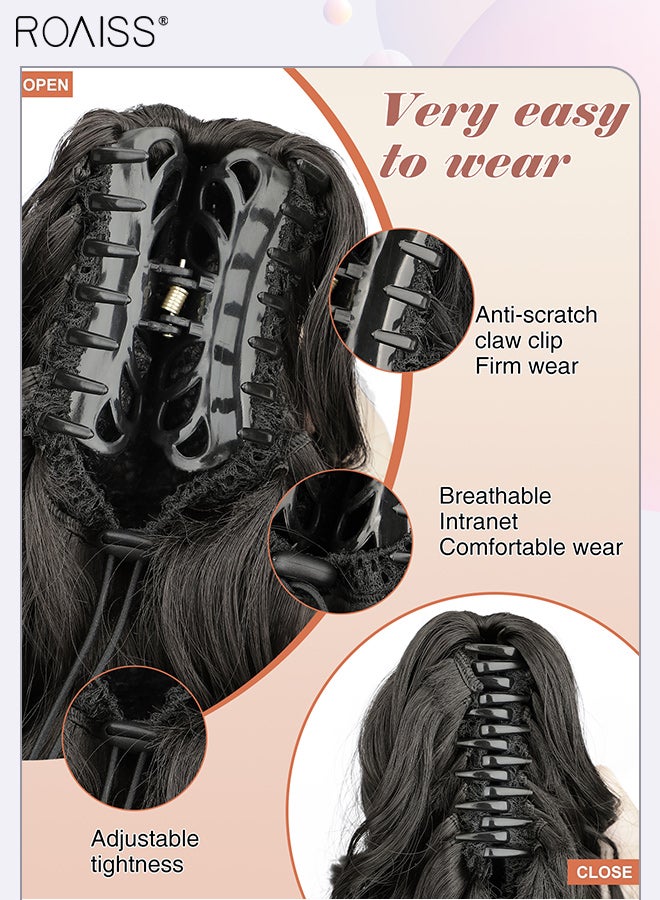 رويس وصلات ذيل حصان بطول 16 بوصة، ذيل حصان مجعد صناعي للاستخدام اليومي في الحفلات، وصلات ذيل حصان مجعدة بمشبك مخلب وفك، شعر مستعار طبيعي منفوش مع رباط للنساء - Image 4