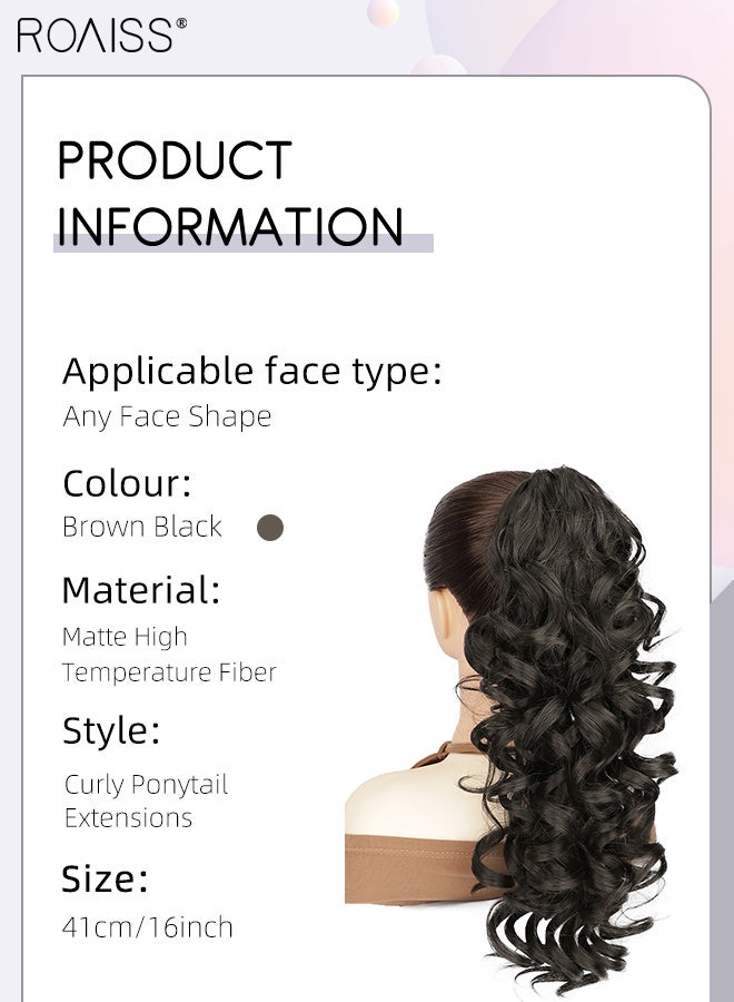 رويس وصلات ذيل حصان بطول 16 بوصة، ذيل حصان مجعد صناعي للاستخدام اليومي في الحفلات، وصلات ذيل حصان مجعدة بمشبك مخلب وفك، شعر مستعار طبيعي منفوش مع رباط للنساء - Image 2