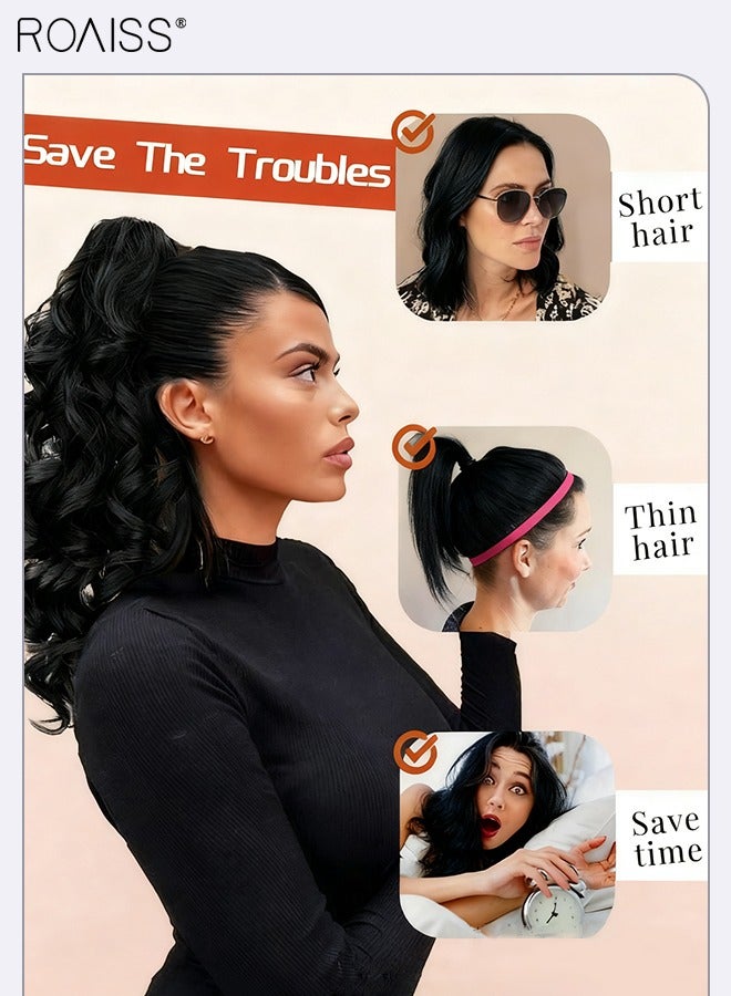 رويس وصلات ذيل حصان بطول 16 بوصة، ذيل حصان مجعد صناعي للاستخدام اليومي في الحفلات، وصلات ذيل حصان مجعدة بمشبك مخلب وفك، شعر مستعار طبيعي منفوش مع رباط للنساء - Image 5