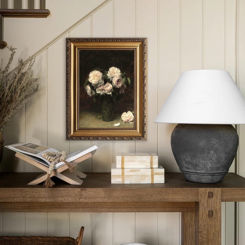 ASTRDECOR Vintage Floral Wall Art, Gold Framed Canvas Wall Art Moody Dark Roses Painting, Vintage Flower Art Print for Kitchen Bedroom Bathroom Wall Decor, French Country Decor - 12" x 16" - Image 4