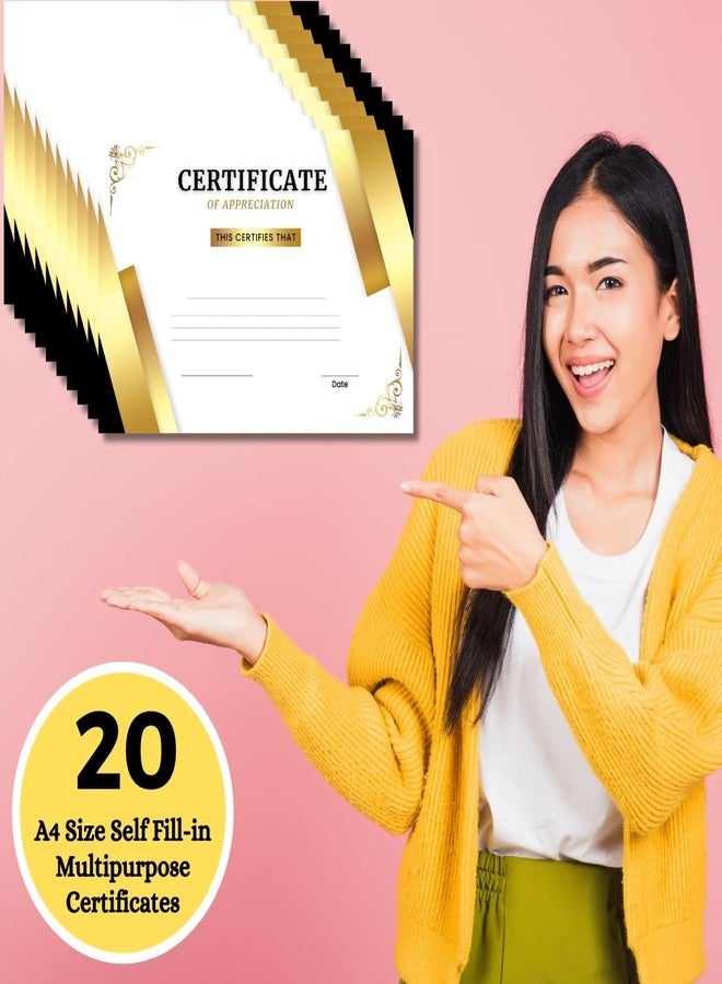 AanyaCentric Pack of 20units A4 Size 8.3 x 11.7Inch Self Fill-in Certificate of Appreciation Pre-Printed on Glossy Photo Paper Recognition Achievement Completion Award for Student Employee Trainee - Image 2