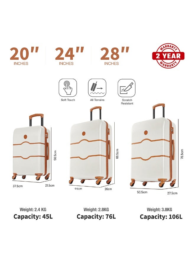 Eagle Express Iconic 3 Piece Luggage Set 20/24/28 Inch Pure White, ABS Hard Shell Trolley Suitcase Set with Lightweight Travel Design, Cabin & Check-In Luggage, 360 Spinner Wheels, Secure Lock System and 2 Year Warranty - Image 3