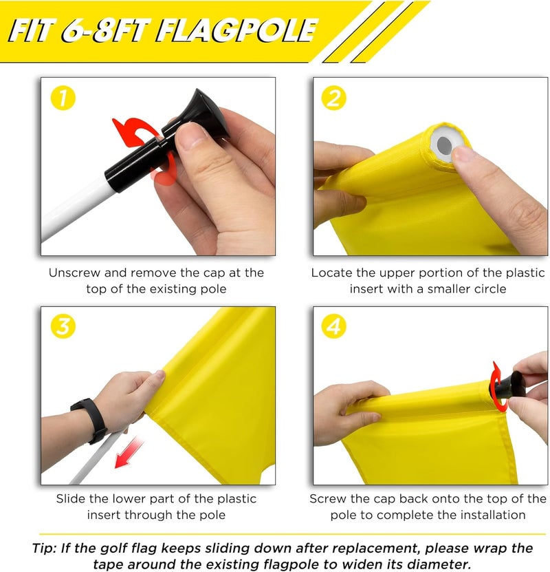 KINGTOP Golf Flag 20x14 Inch - Plain Yellow, 420D Nylon, Tube Inserted - Standard Putting Green Flags for Driving Range, Backyard Practice, Golf Courses, Country Club, 3-Pack - Image 4