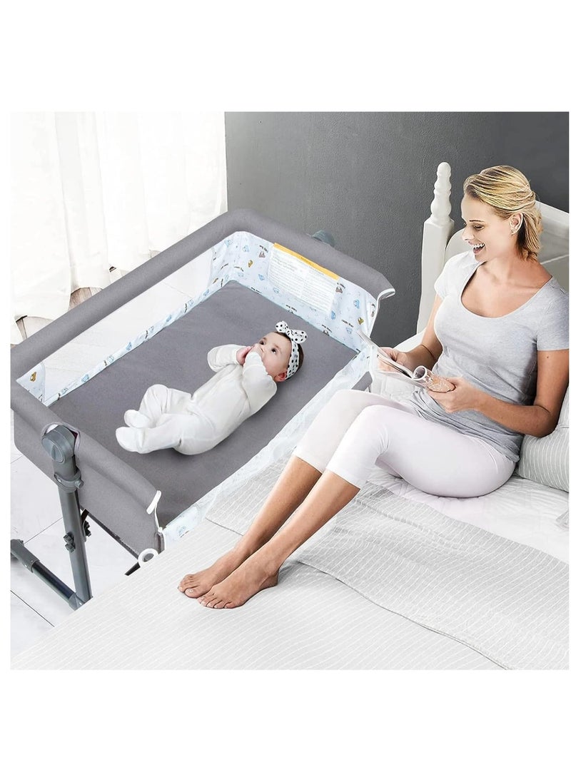 SKY-TOUCH - 3 in 1 Portable adjustable baby bedside crib, large storage basket, travel crib with detachable mosquito net, breathable mattress, and soft mattress with 360-degree swivel wheels for newborns and infants，Dark Grey - Image 1
