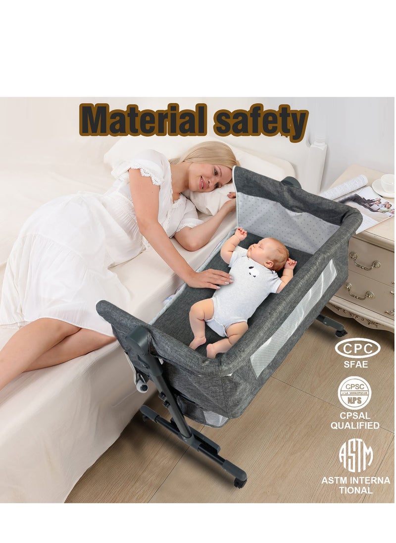 SKY-TOUCH - 3 in 1 Portable adjustable baby bedside crib, large storage basket, travel crib with detachable mosquito net, breathable mattress, and soft mattress with 360-degree swivel wheels for newborns and infants，Dark Grey - Image 1