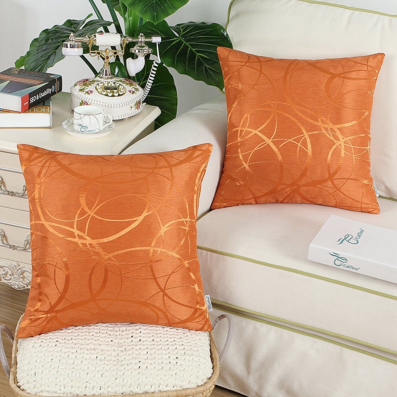 CaliTime CaliTime Fall Throw Pillow Covers Pack of 2 Modern Shining & Dull Contrast Circles Rings Accent Geometric Cushion Cases Shells for Couch Sofa Home Decor 16 X 16 Inches Bright Orange  - Image 2