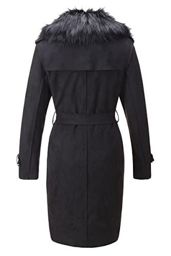 Bellivera Women's Faux Suede Leather Jacket Lapel Outwear Trench Dress Coat Costume FF20 Black M - Image 2