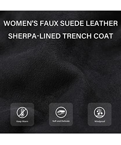 Bellivera Women's Faux Suede Leather Jacket Lapel Outwear Trench Dress Coat Costume FF20 Black M - Image 5