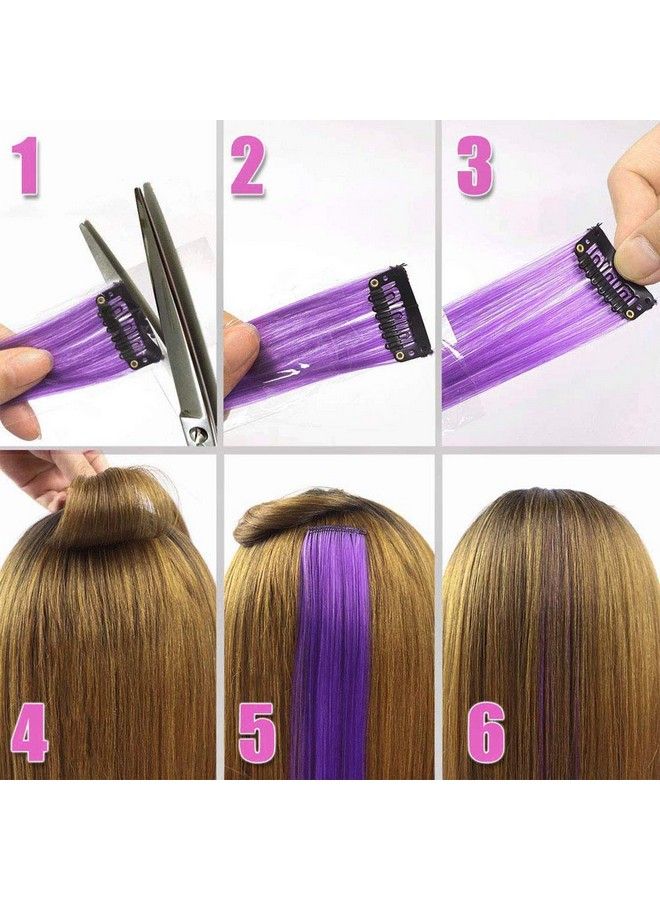 STAR WORK 10 Pack Colored Party Highlights Clip In Hair Extensions For Girls 22 Inches Multicolors Straight Hair Synthetic Hairpieces In The Party - Image 4