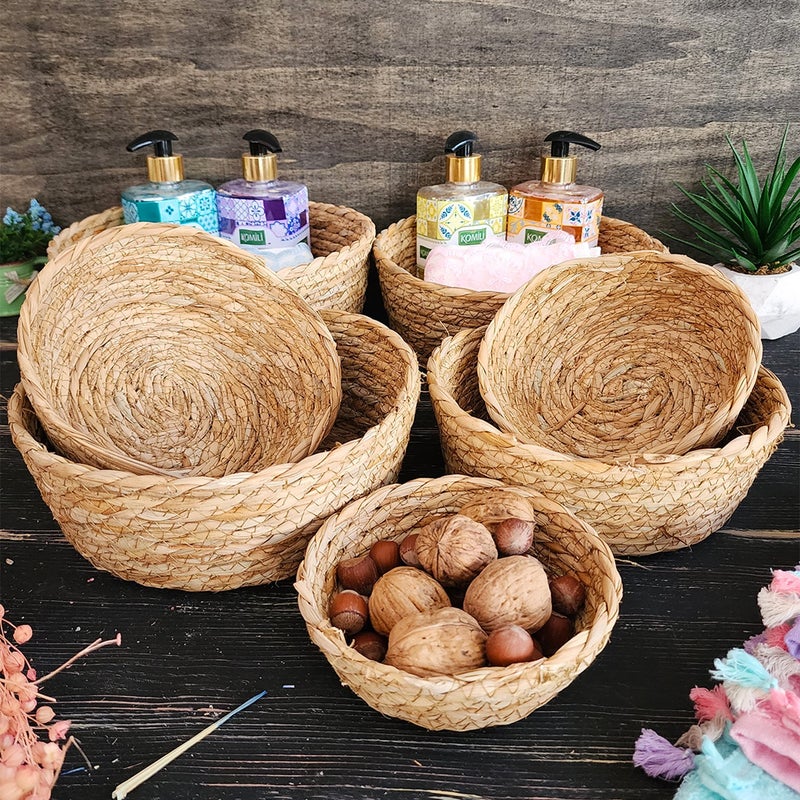 Montesev Narcissus Wicker 7 Basket Storage Box Basket Set Organizer Kitchen Bathroom Organizer Natural - Image 4