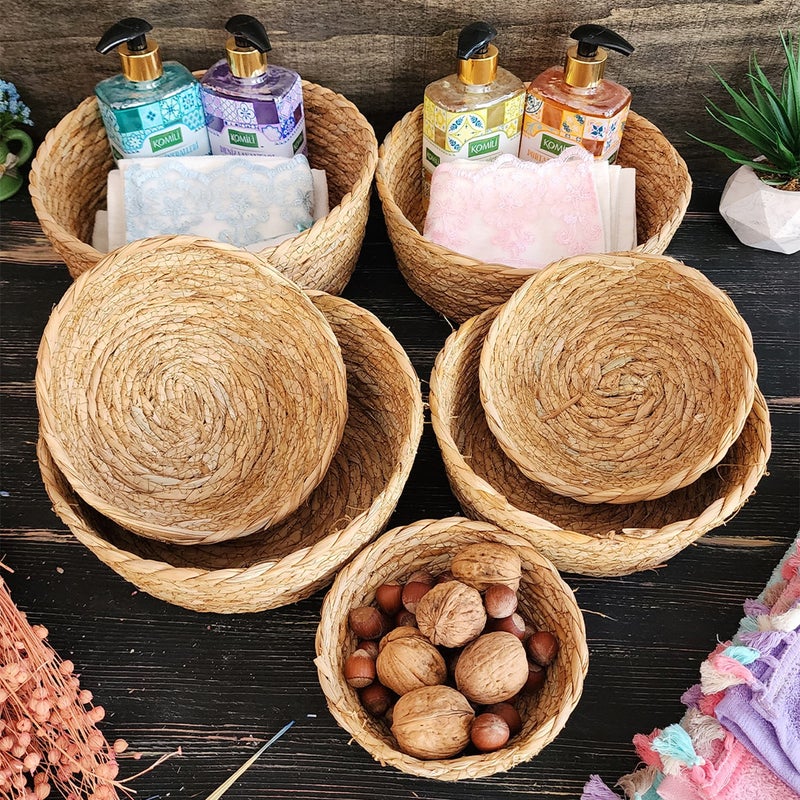 Montesev Narcissus Wicker 7 Basket Storage Box Basket Set Organizer Kitchen Bathroom Organizer Natural - Image 1