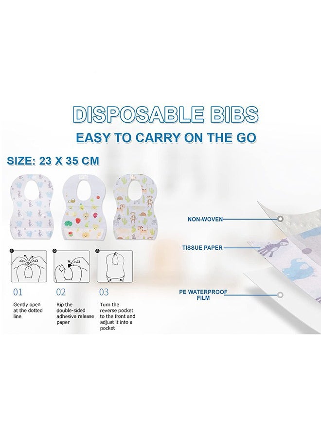 Bebiland 30 Pack Disposable Bibs, Adjustable Baby Bibs Travel Pack for Newborn Infant Baby Toddlers  - Image 4