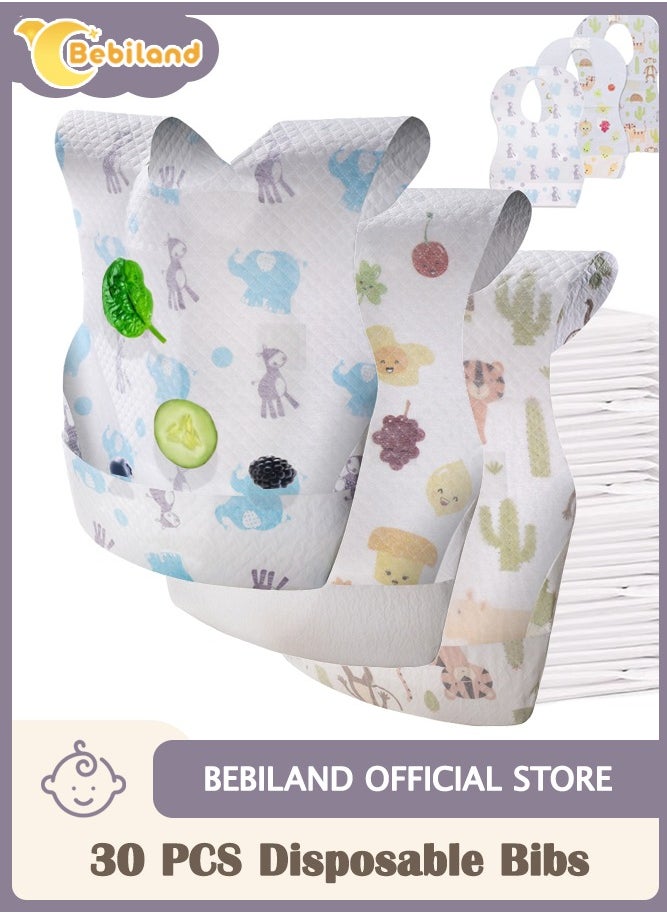 Bebiland 30 Pack Disposable Bibs, Adjustable Baby Bibs Travel Pack for Newborn Infant Baby Toddlers  - Image 1
