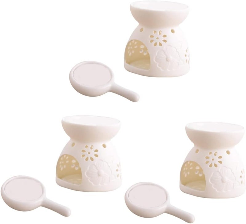 klarako 3pcs Burner Fragrance Ceramic with Holder Incense Aroma Candle Aromatherapy Lamp White Random Color Design Furnace Flowers - Image 1