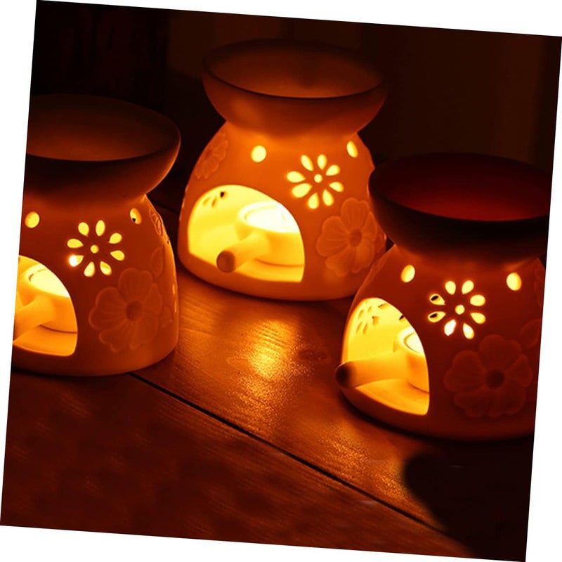 klarako 3pcs Burner Fragrance Ceramic with Holder Incense Aroma Candle Aromatherapy Lamp White Random Color Design Furnace Flowers - Image 5