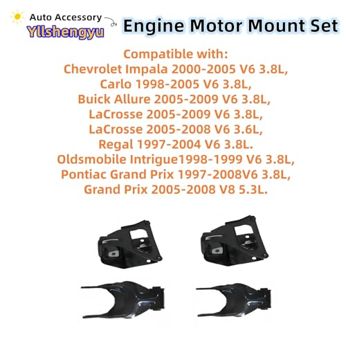 Yllshengyu Set of 4 Engine Motor Transmission Mount Kit Compatible with Multiple 38L V6 Models Impala Monte Carlo Lacrosse Regal Grand Prix etc Replaces OE A5309 A2866 EM2866 EM3088 - Image 3