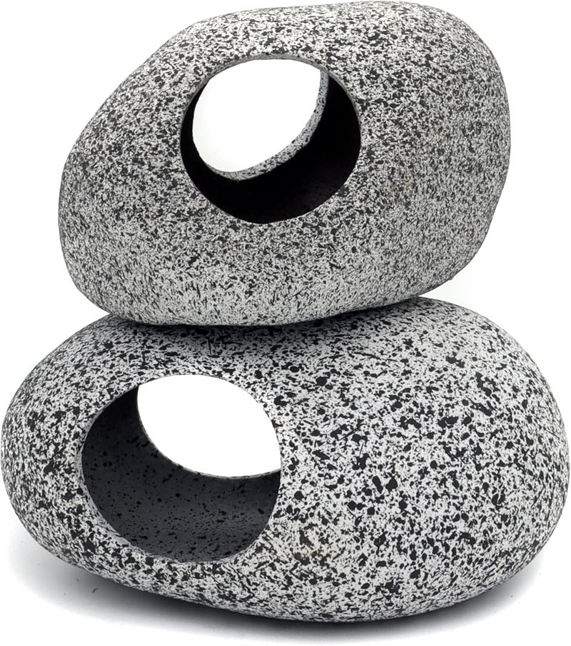 JIH Aquarium Decorations Rock, Ceramic Shelters - Shrimp Habitat, Breeding Tube, Hiding cave, Stackable Fish Tank Decor Cave for Hiding, Betta Fish (J001+J002) - Image 1