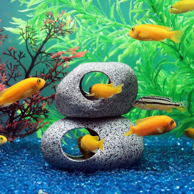 JIH Aquarium Decorations Rock, Ceramic Shelters - Shrimp Habitat, Breeding Tube, Hiding cave, Stackable Fish Tank Decor Cave for Hiding, Betta Fish (J001+J002) - Image 4