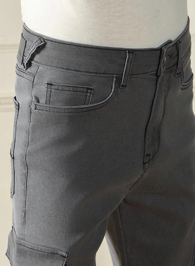 Dennis Lingo Men's Grey Cotton Blend Washed Full Length Straight Fit Jeans