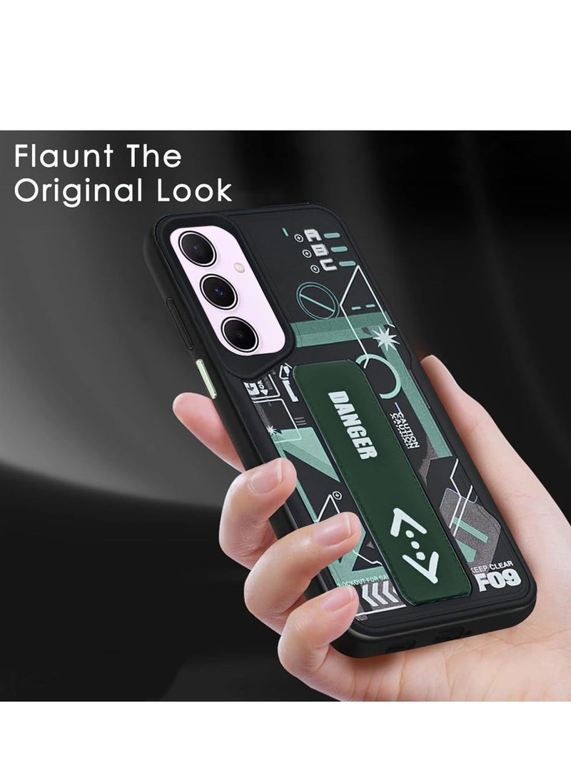 Techie Aesthetic Fashion Silicone Back Case Cover with Magnetic Hand Grip & Kickstand for Samsung Galaxy A25 – Black/ Green - Image 3