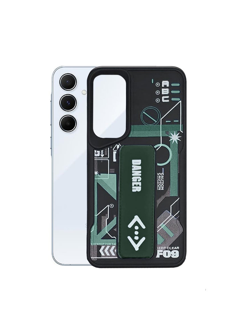 Techie Aesthetic Fashion Silicone Back Case Cover with Magnetic Hand Grip & Kickstand for Samsung Galaxy A25 – Black/ Green - Image 4