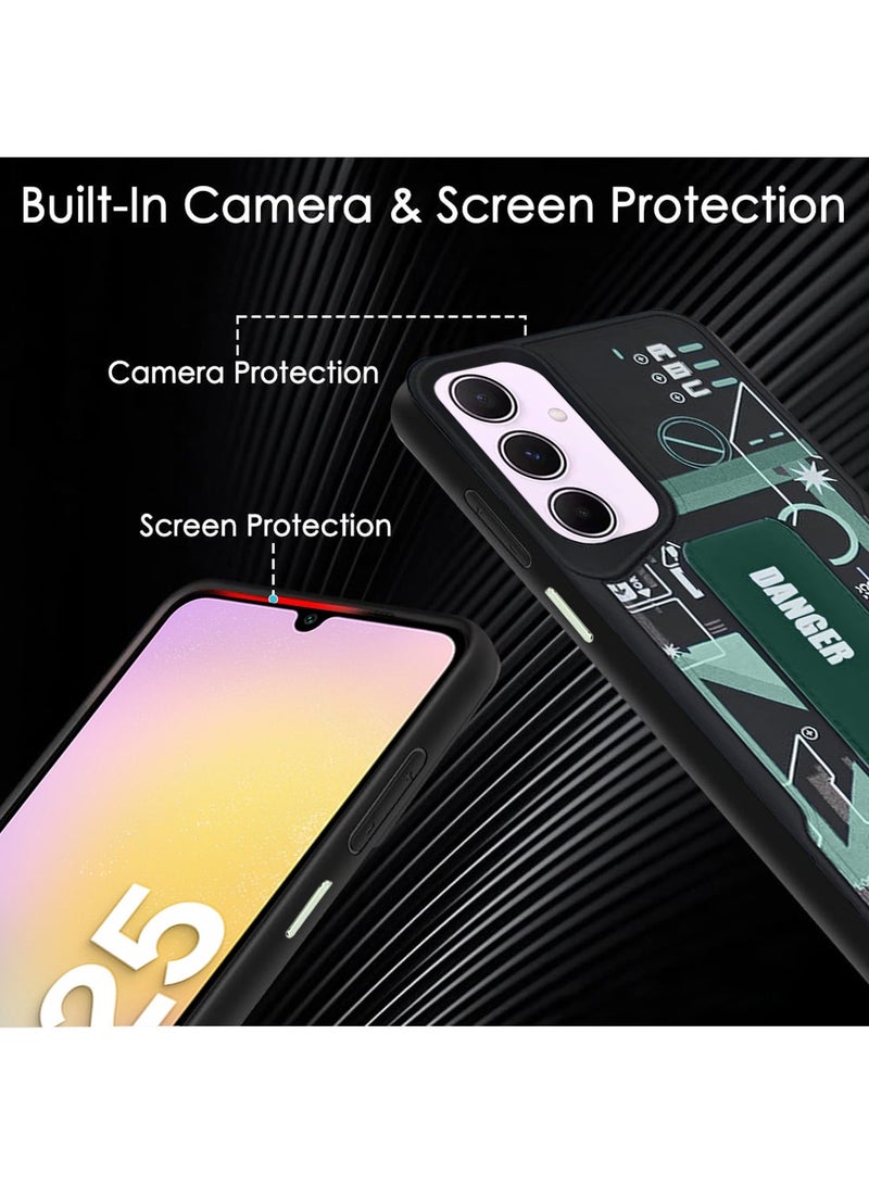 Techie Aesthetic Fashion Silicone Back Case Cover with Magnetic Hand Grip & Kickstand for Samsung Galaxy A25 – Black/ Green - Image 5