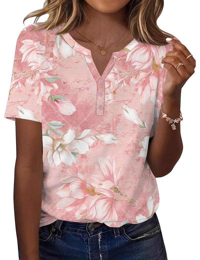 TCOT Womens T Shirts Summer Short Sleeve V Neck Tunic Tops to Wear with Leggings White Floral Cute Clothes 2026 XL - Image 1