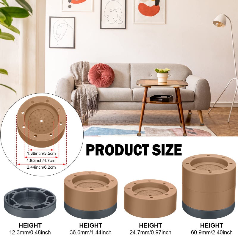 Treela 16 Set Furniture Bed Risers Adjustable Bed Risers Lifts Height 0.5" 1" 1.4" 2.4" or 5.3" Stackable Heavy Duty Furniture Height Extenders Lifts for Desk Table Chair(Brown) - Image 4