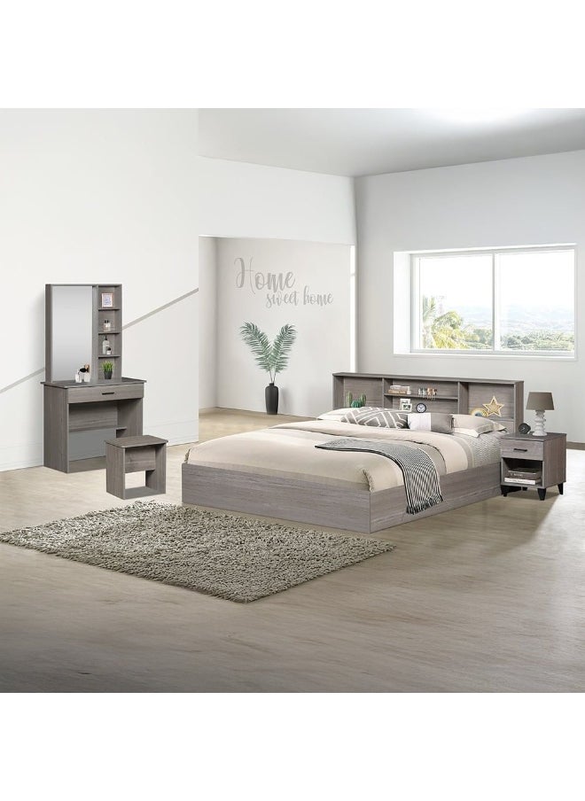 DANUBE HOME Gamorah New 180x200 King Bed Set with 1 Nightstand, Dresser, Mirror & Stool Modern King Size Bed Set for Bedroom, Stylish Furniture Set with Storage & Elegant Design - Warm Grey  - Image 1