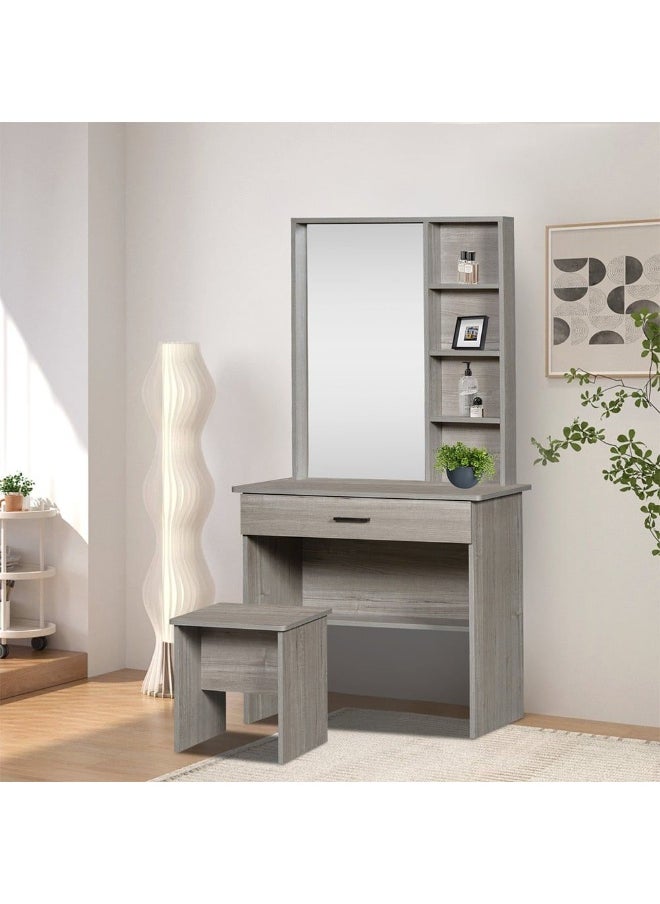 DANUBE HOME Gamorah New 180x200 King Bed Set with 1 Nightstand, Dresser, Mirror & Stool Modern King Size Bed Set for Bedroom, Stylish Furniture Set with Storage & Elegant Design - Warm Grey  - Image 3