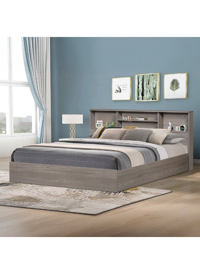 DANUBE HOME Gamorah New 180x200 King Bed Set with 1 Nightstand, Dresser, Mirror & Stool Modern King Size Bed Set for Bedroom, Stylish Furniture Set with Storage & Elegant Design - Warm Grey  - Image 2