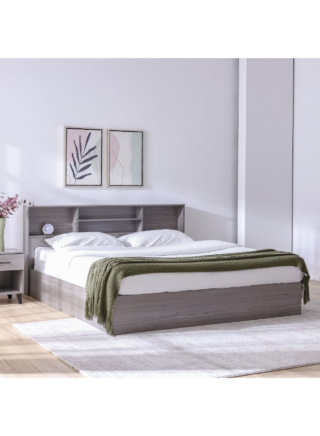 DANUBE HOME Gamorah New 180x200 King Bed Set with 1 Nightstand, Dresser, Mirror & Stool Modern King Size Bed Set for Bedroom, Stylish Furniture Set with Storage & Elegant Design - Warm Grey - Image 2