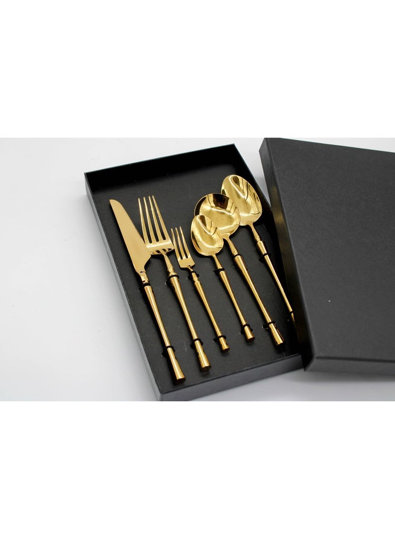 Mado Gallery Luxury Cutlery Set of 6 – Stainless Steel Flatware, Rose Gold, Black, Silver, Golden – Mirror Polished, Dishwasher Safe, with Gift Box – For Home & Restaurant (Golden) - Image 2