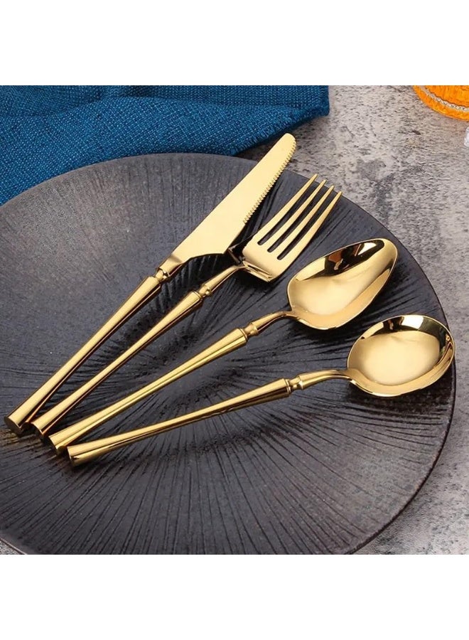Mado Gallery Luxury Cutlery Set of 6 – Stainless Steel Flatware, Rose Gold, Black, Silver, Golden – Mirror Polished, Dishwasher Safe, with Gift Box – For Home & Restaurant (Golden) - Image 4