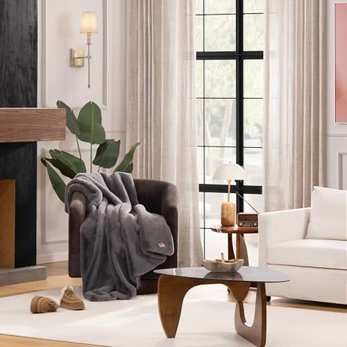 UGG Euphoria Faux Fur Throw Blanket, Oversized Soft Throw for Bed or Couch, Luxury Bedroom Decor, Plush Blankets, Machine Washable, 50-inch x 70-inch, Charcoal Grey - Image 2